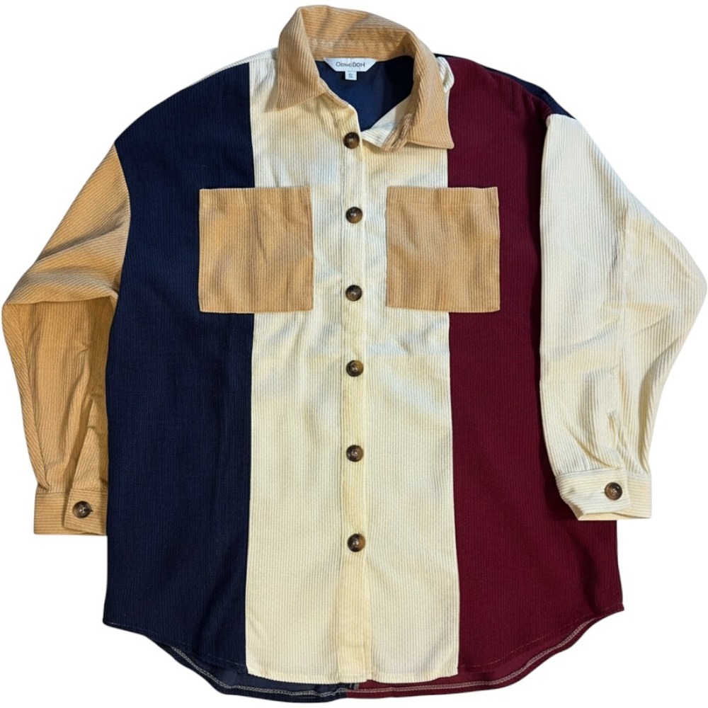Davi & Dani Colorblock Corduroy Shirt Jacket Oversized Patchwork Shacket Small